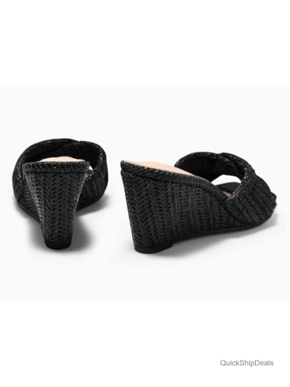 Wedge Sandals Espadrilles Square Open Toe Slip On High Heels Slides Summer